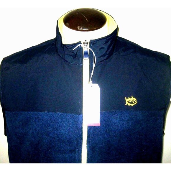 Southern Tide Men's Navigational Fleece Vest Navy Blue Yellow Size Small NWT - Picture 1 of 4